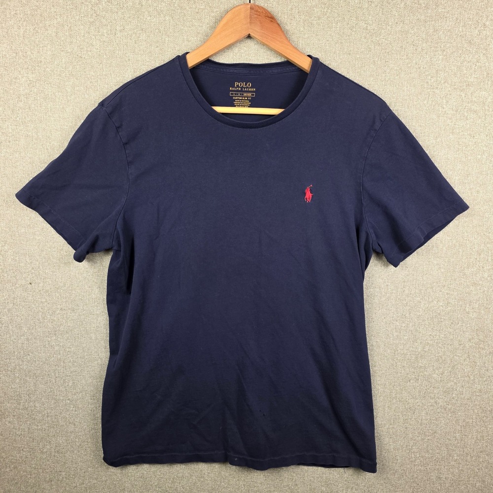 Polo Ralph Lauren Mens Custom Slim Fit T-Shirt Navy Blue Red Pony Large 71063398